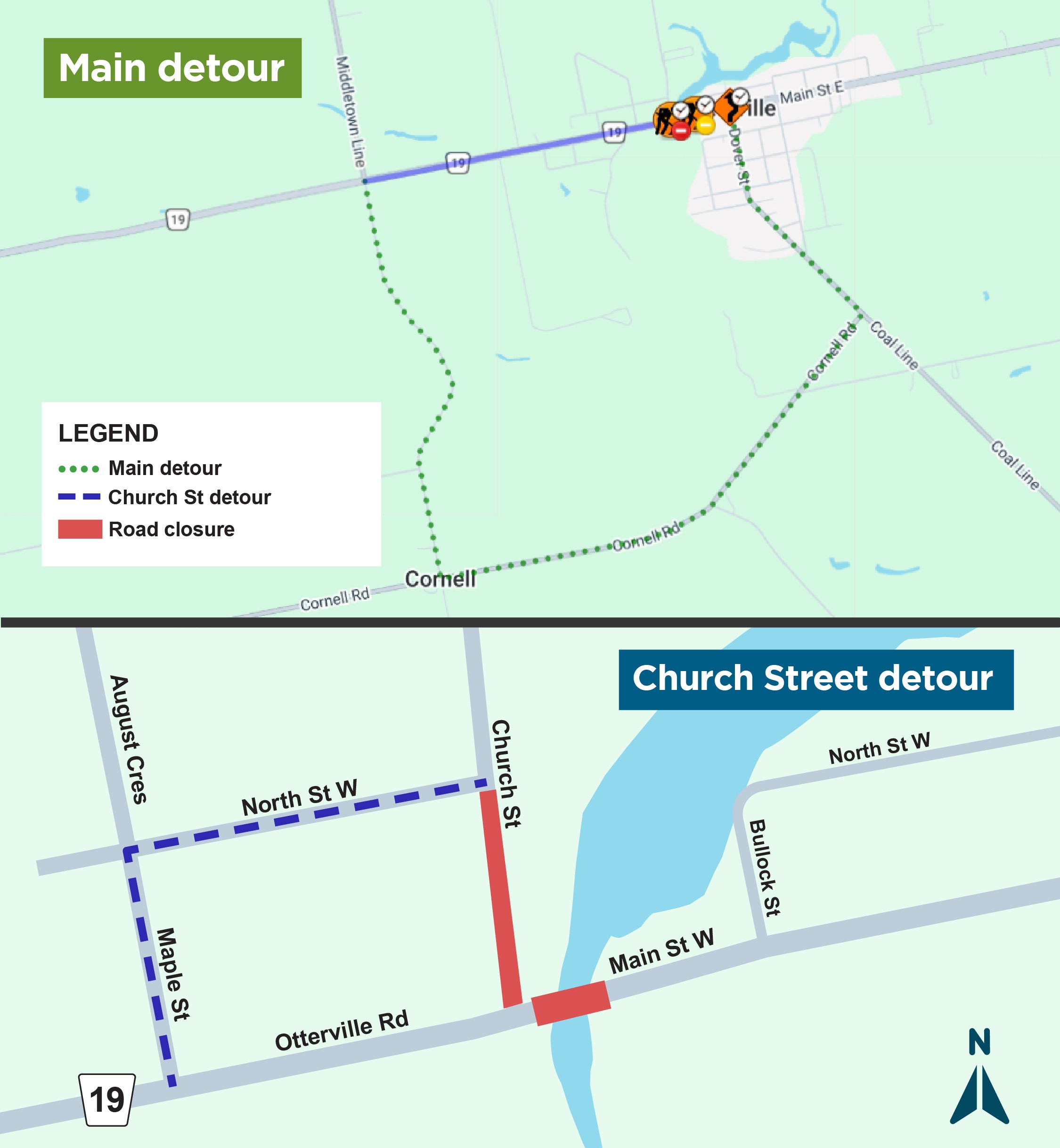 Oxford Road 19 bridge, Otterville - Detour map for May 27 only
