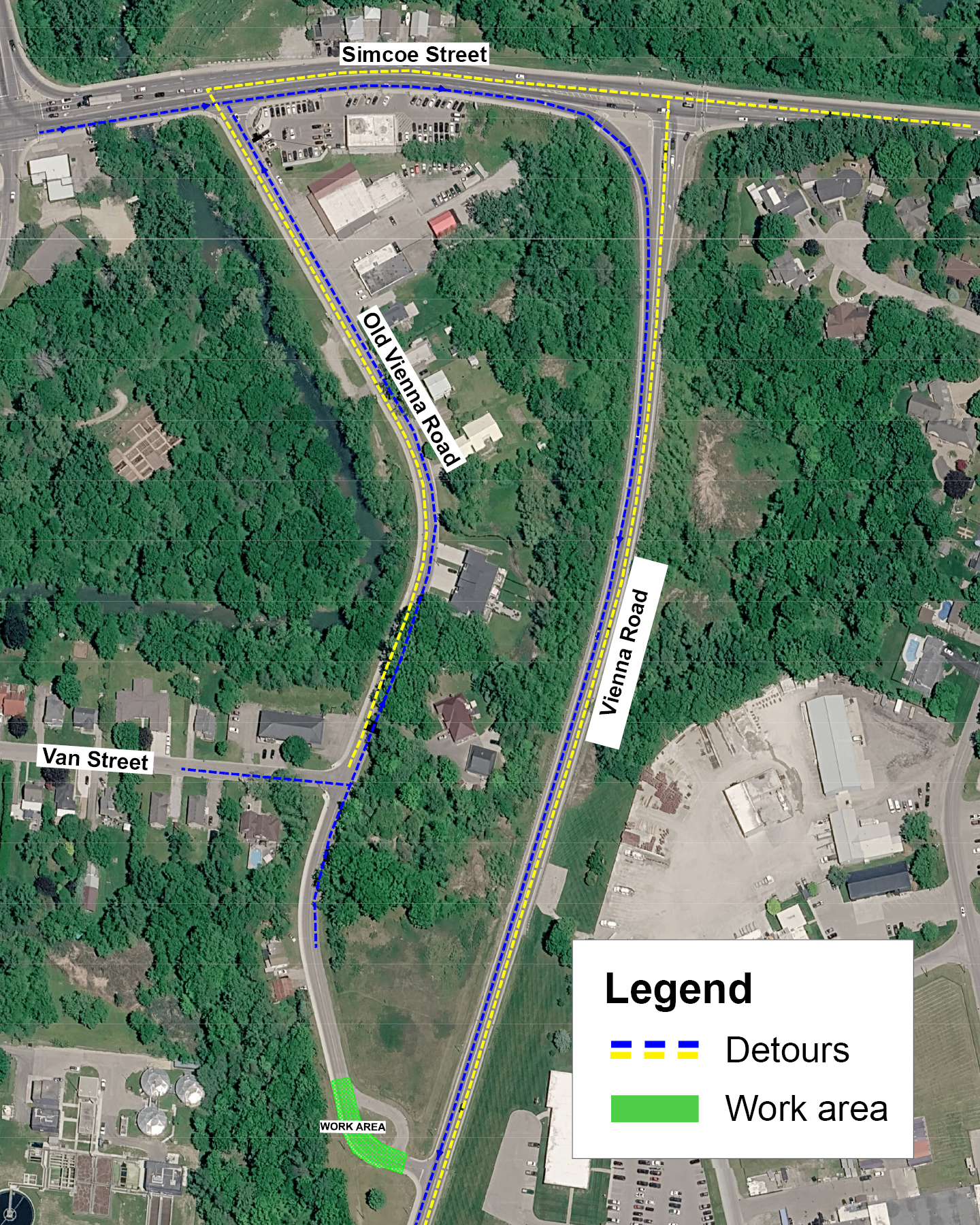 Old Vienna Road, Tillsonburg - Detour map