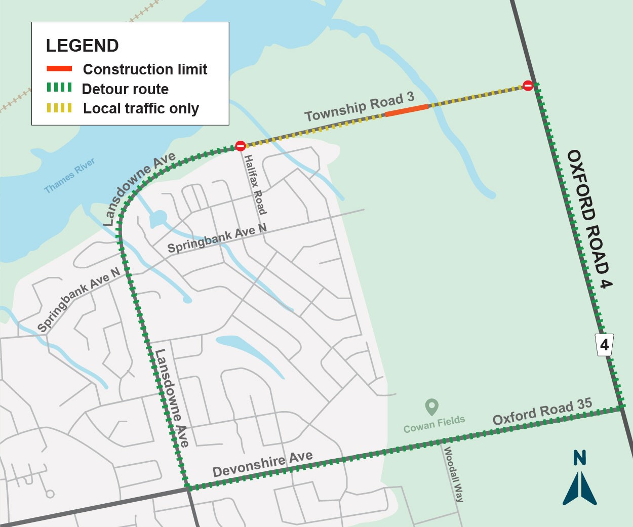 Lansdowne Sanitary Pumping Station detour map
