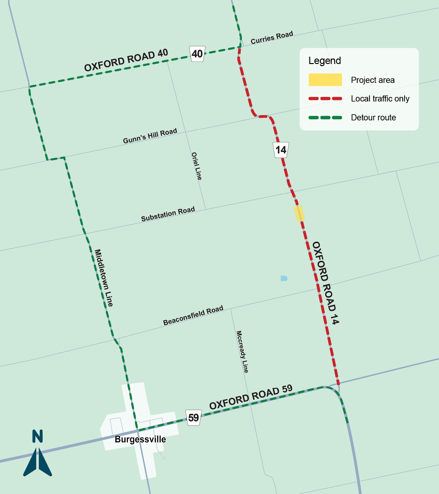 Oxford Road 14, Norwich, culvert replacement - Detour map